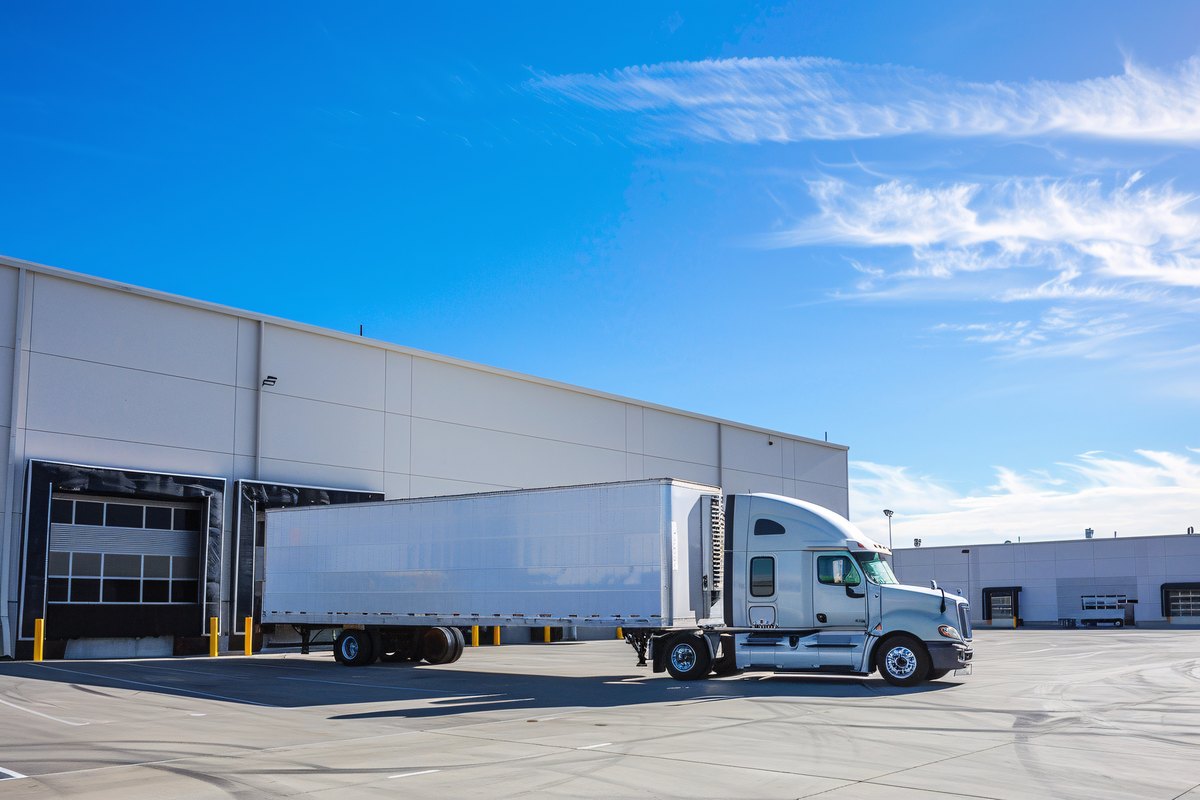 Semitruck parked at warehouse