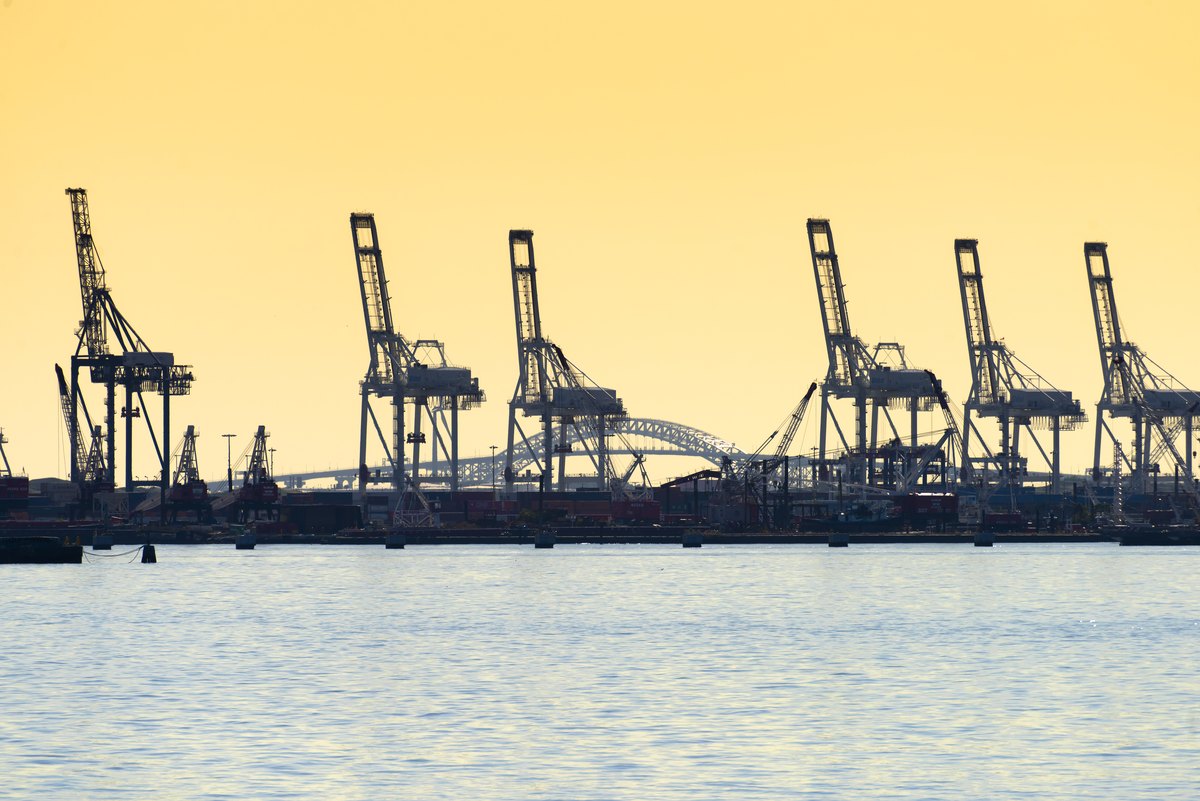 View of the seaport in new york at sunset usa