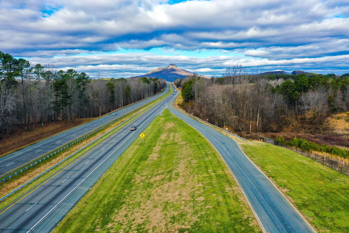 Highway corridor near Pilot Mountain in North Carolina
